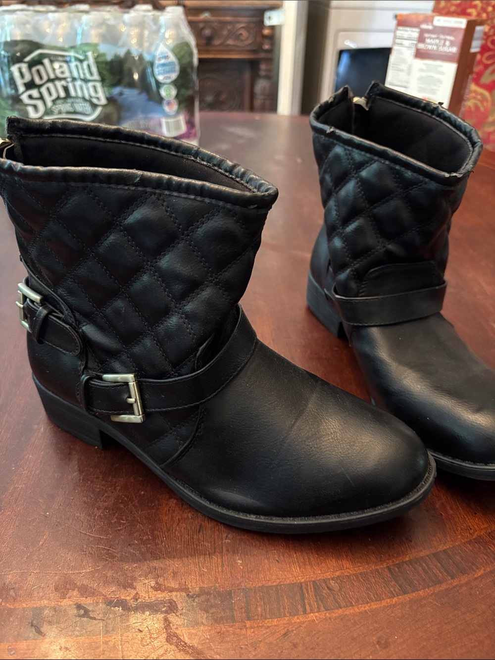 dressbarn Black Quilted Ankle Boots with Side Buckles